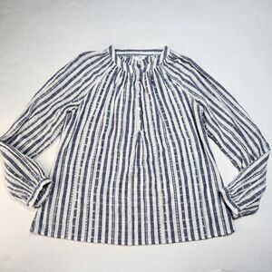 Time & True Gray & White Stripe LS Blouse Md (8-10)